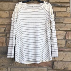 Cream& grey striped long sleeve shirt